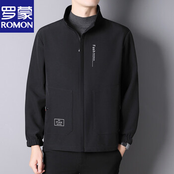 Luo meng spring and autumn new style stand collar jacket men's extra fat extra large casual thin velvet jacket men's loose soft shell jacket black stand collar style l wear 110-130 jin