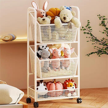 Fantasy plush toy storage bucket multi-layer large-capacity children's toy storage basket baby building blocks doll storage rack white three-layer + mobile version