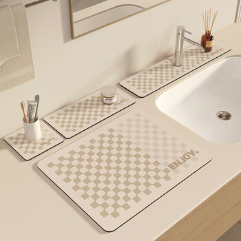Fantasy washbasin faucet absorbent pad bathroom toilet pool anti-splash pad countertop diatom mud drain pad coaster roman checkerboard 40x70cm suitable for countertops