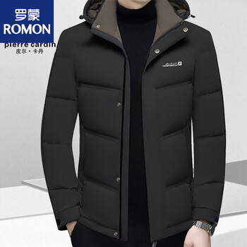 Romon men's down jacket thickened white duck down removable hood winter new casual business jacket black xl /180 (135-155 catties)