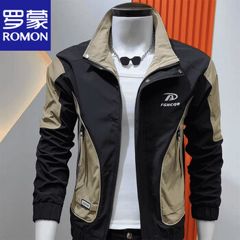 Romon men's jacket spring and autumn new personalized color blocking jacket stand collar korean style slim fit jacket casual and versatile trendy black (6713) m (80-95 jin)