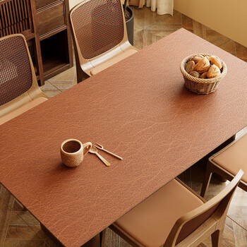 Pupan simple modern retro dining table mat waterproof and oil-proof no-wash tea table mat leather anti-scalding heat insulation table mat table mat camel brown cowhide pattern 90cmx150cm super full size for you to choose