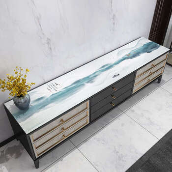 Yusenyi classical tv cabinet tablecloth waterproof, anti-scald and oil-proof, wash-free rectangular living room home coffee table table mat fg7+ ink dyed 30x150cm