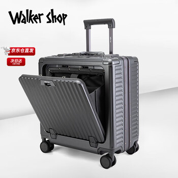 Walker shop high-end brand lightweight business cabin suitcase with front opening, password suitcase, men's and women's small suitcase, dark gray aluminum frame, 18-inch horizontal cabin suitcase