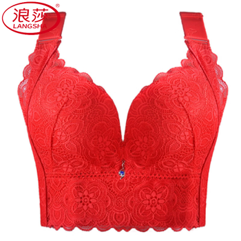 Langsha large breast adjustable bra, push-up, auxiliary breast anti-sagging, shaping, external enlargement bra, red without wire rims, big red 95a 42b thick cup