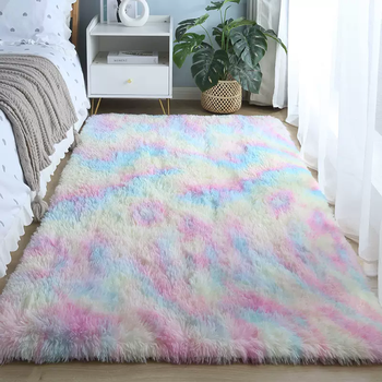 Yusenyi thick plush polyester fiber bedroom carpet customized gradient ins style bedside mat for sitting or sitting gradient rainbow color (upgraded thick plush) 100x200cm