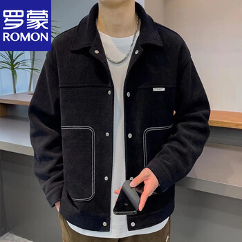 Romon spring and autumn new men's fashion brand style handsome lapel versatile jacket omi velvet thickened fashion jacket new product black m 90-120 jin