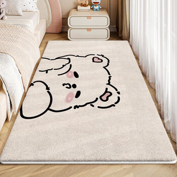Fantasy bedroom imitation cashmere carpet cartoon cute girly style long thickened bedside floor mat living room coffee table dirty resistant floor mat ys+hanhan bear thick+dense+soft. 80cmx160cm high quality imitation cashmere