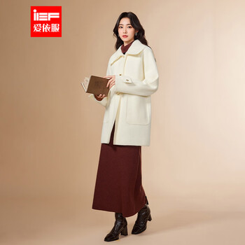 Ief/aiyifu 2025 winter new korean style mature commuting temperament design warm woolen mid-jacket apricot one size