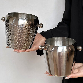 Yusenyi european-style stainless steel ice bucket champagne bucket red wine ice-cold beer ice bucket commercial drum-shaped portable hammer pattern ice wine bucket 1 liter polka dot ear ice bucket (bare body) silver