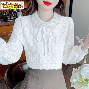 Early diameter plus velvet european doll collar lace bottoming shirt for women, autumn and winter clothing, new winter style, western style inner top, white xl 120-130 catties