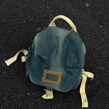 Ye yubian bag, homemade fashionable washed contrast denim hand-held backpack, simple casual large-capacity backpack, denim color
