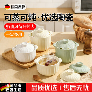 Wcz german ceramic earthen pot stew pot, double-ear stew pot, water-proof bird's nest soup pot, soup stew pot, egg custard steaming bowl, stew pot, food-grade anti-scalding cream yellow & cream green (380ml*2)