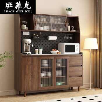Banfik solid wood sideboard integrated wall-mounted nordic modern living room wine cabinet tea cabinet multi-functional kitchen storage cabinet solid wood board walnut glass door 140