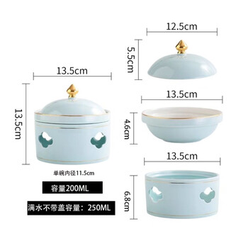 Yusenyi fish maw soup cup, bird's nest and shark's fin sea cucumber sugar water bowl with cover, tableware candle heating household bowl on the rice seat, phnom penh sky blue xiangyun cup + spoon