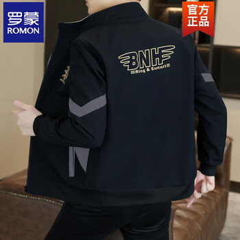 Romon 2026 new spring and autumn men's jackets, fashionable casual versatile tops, youth thin men's clothing, black gray m