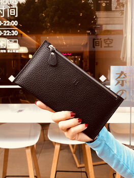 Genuine leather wallet women's long version 2025 new niche design simple wallet small and exquisite wallet black