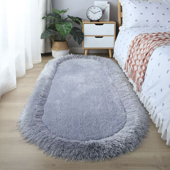 Fantasy thickened oval bedside carpet bedroom girl internet celebrity live broadcast background pink girlfriends room wash-free carpet rice oval gray 80cmx160cm