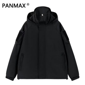Panmax loose and trendy new casual jacket jacket hooded versatile fashion men's jacket jacket black 4xl recommended 180-210 catties