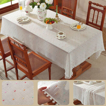 Mufan (mufan) tablecloth light luxury high-end simple fabric tassel tablecloth rectangular living room decoration coffee table imitation cotton and linen tablecloth colorful dot qingge exquisite jacquard 140*220cm suitable for long table