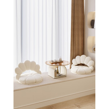 Aifengge cream style bay window sill round small table three-piece set tatami sitting small coffee table bedroom balcony study low table milk tea color round table 3c certified brown tempered glass