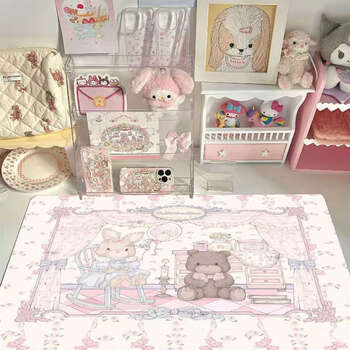 Yusenyi home table mat office desk waterproof anti-slip thick mat cute pink photo background mat placemat table mat beauty bear d style 40x80cm