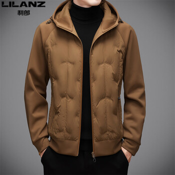 Lilang shopping mall's same style men's 24 autumn and winter new down jacket men's fashion casual white duck down light and warm hooded outer coffee color 1007 m 170