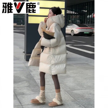 Yalu korean style small medium-length hooded down jacket for women 2026 winter new loose light luxury puff-feel jacket off-white down jacket s