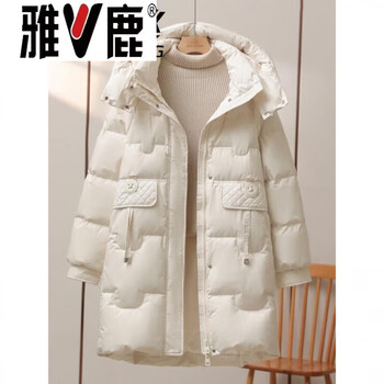 Yalu white goose down down jacket women's mid-length 2026 winter new korean style loose versatile thick thick warm jacket goose down jacket 95% white goose down women-off white s _recommended within 115 catties
