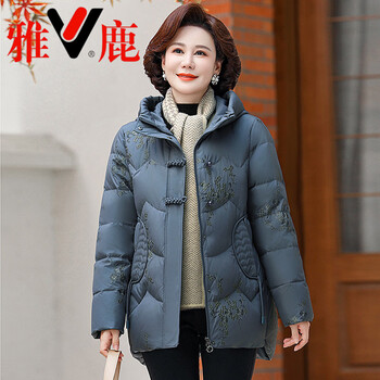 Yalu light and thin 2025 women's short down jacket new thickened hooded white duck down middle-aged mom winter clothes western style national style super gray green 2xl