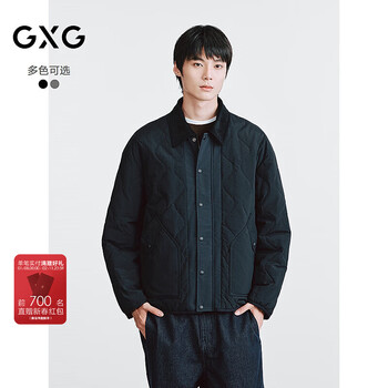 Gxg men's two-color corduroy contrast placket jacket gourd quilted short cotton jacket 2025 winter new product black m