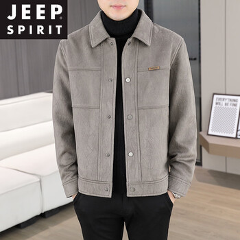 Jeep spirit men's lapel jacket spring and autumn business casual jacket handsome high-end workwear style fashion versatile simple men's clothing trend coffee color 2xl