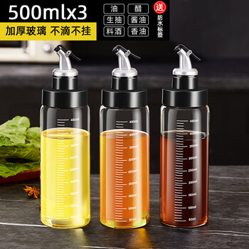 Tuojin japan imported quality glass oil pot kitchen household oil bottle large capacity oil container oil soy sauce vinegar seasoning lead-free glass four pack + label 500ml