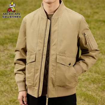 Scarecrow (mexican) men's jacket spring, autumn and winter 2026 new windproof flight jacket men's velvet warm baseball jacket thickened cotton jacket khaki l
