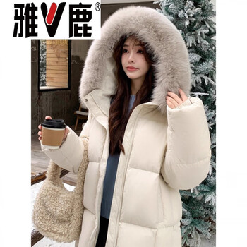 Yalu white duck down fox fur collar mid-length loose this year's popular down jacket women's thickened jacket 2026 winter new shell rice s