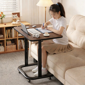 Zhuobo computer desk movable lift table study table living room sofa side table bedside table bz57 walnut color with card slot