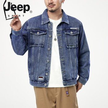Jeep spirit retro denim jacket men's 2026 new spring and autumn trendy brand handsome versatile jacket men's jacket denim jacket yl6016 light blue l