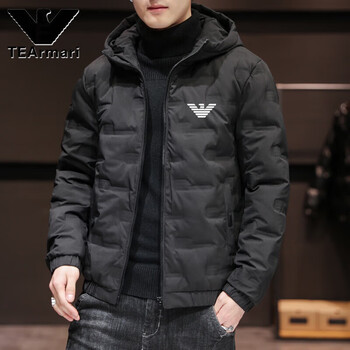 Armani (armani) 2025 new down jacket men's winter new thickened warm jacket casual hooded black l recommended 110-120 pounds