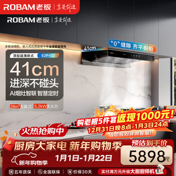 Boss (robam) gemini e2p range hood european-style top smoking stove linked dual-chamber frequency conversion high suction household kitchen range hood 28 air volume smart range hood trade-in smart smoke stove linked smoke stove e2p+d2 natural gas