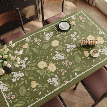 Fantasy american retro dining table mat, light luxury and high-end coffee table tablecloth, no-wash waterproof, oil-proof, anti-scalding table protection mat, flower sea tea fragrance, pebbled leather 85*160cm