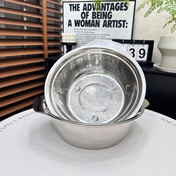 Chockmen304 stainless steel drain basket set water filtering vegetable basin washing rice rice basin fruit basket two-piece set double ears thickened drain basket 2-piece set 27cm