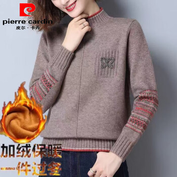 Pierre cardin thickened velvet half-turtleneck sweater for women loose 2026 autumn and winter new sweater for women outer wear knitted bottoming sweater trendy e55-coffee color plus velvet 2xl recommended 125-135 pounds
