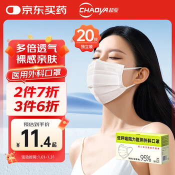 Chaoya low respiratory resistance medical surgical mask autumn and winter breathable three-layer protective dust mask 20 pieces/box