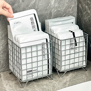 Wing fantasy ins iron art storage basket office dormitory storage box desktop large capacity cosmetic sundries mask storage rack silver