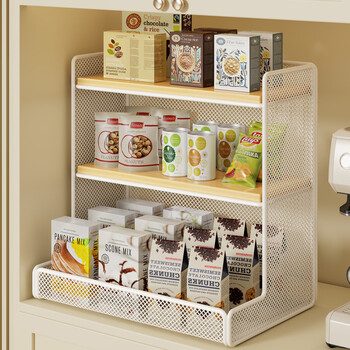 Desktop rack, snack, water cup rack, home dining table, sideboard, tea set, cup, tea bag storage box, solid wood color - large size