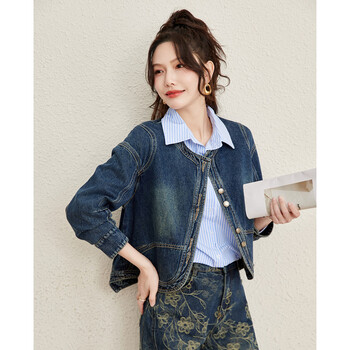 Terre bleue hong kong style retro short denim jacket for women 2026 spring and autumn new style small fragrance age-reducing temperament versatile top