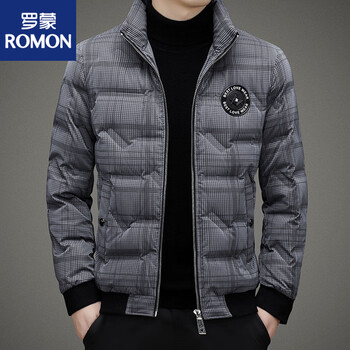 Romon winter high-end men's down jacket stand collar duck down casual warm thickened jacket for young and middle-aged people short gray m 170