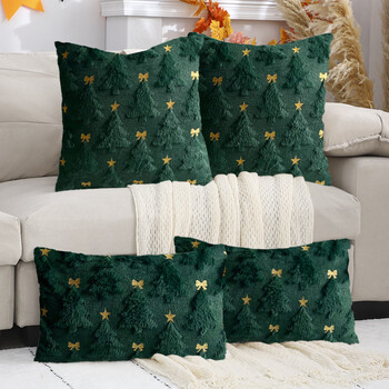 Yusenyi cross-border christmas pillowcase plush pillowcase home sofa pillow bedside cushion office cushion pillowcase green full embroidered bow new pillowcase