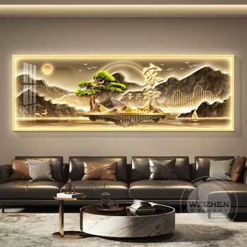 Yusen yijiahe wanshixing led light luxury living room decoration painting with light, sofa background wall hanging painting, simple painting qp1872 jiahe xingwang 35mm thickened aluminum alloy light luxury gold frame 3-(intelligent direct-plug led light strip-remote control) thickened aluminum alloy 200x65