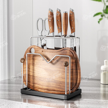 Home baili antique style stainless steel knife holder chopping board holder integrated table-mounted kitchen knife storage rack kitchen knife storage drain rack with beads countertop knife holder